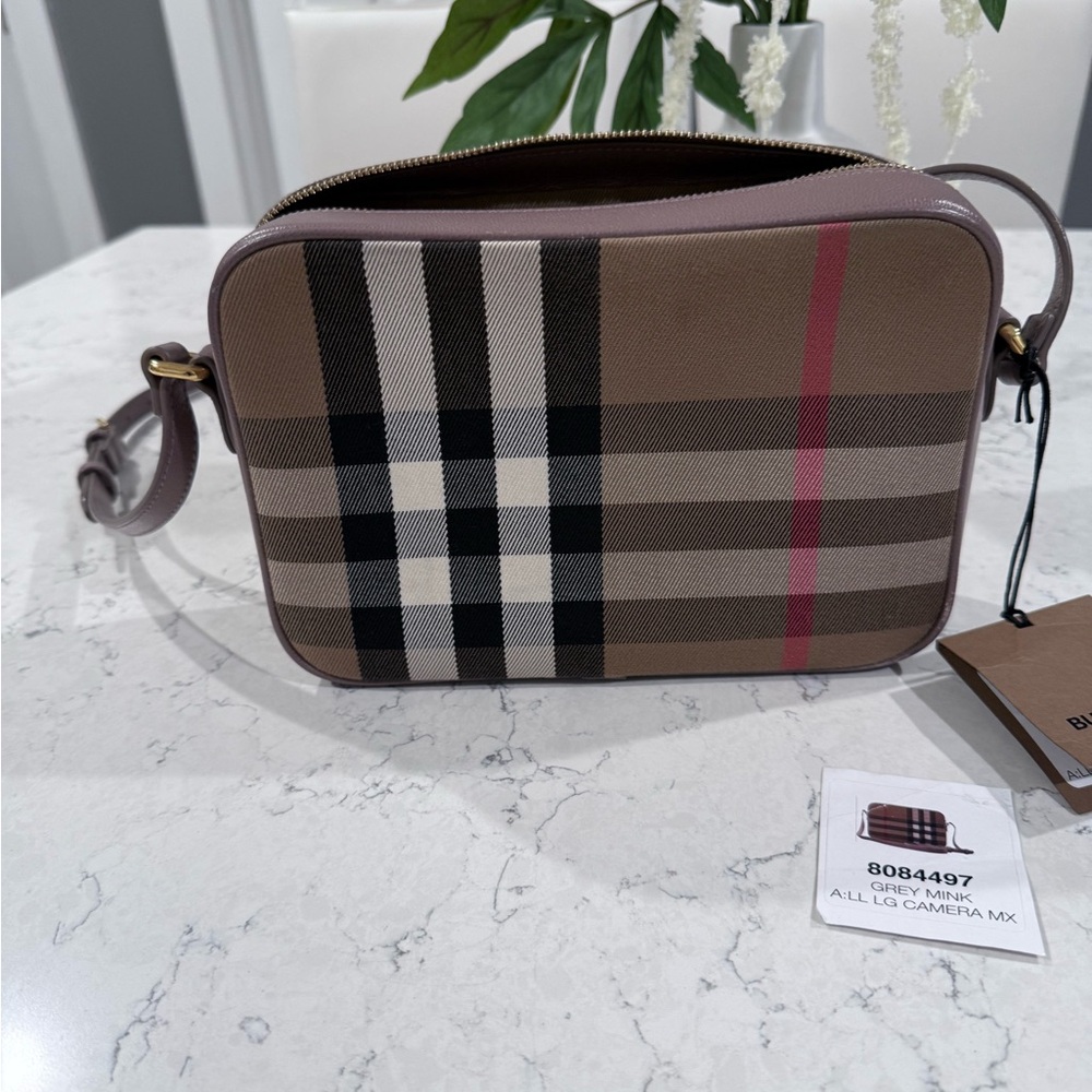 Burberry Gray Mink Camera Bag with Check Pattern - Picture 7 of 13